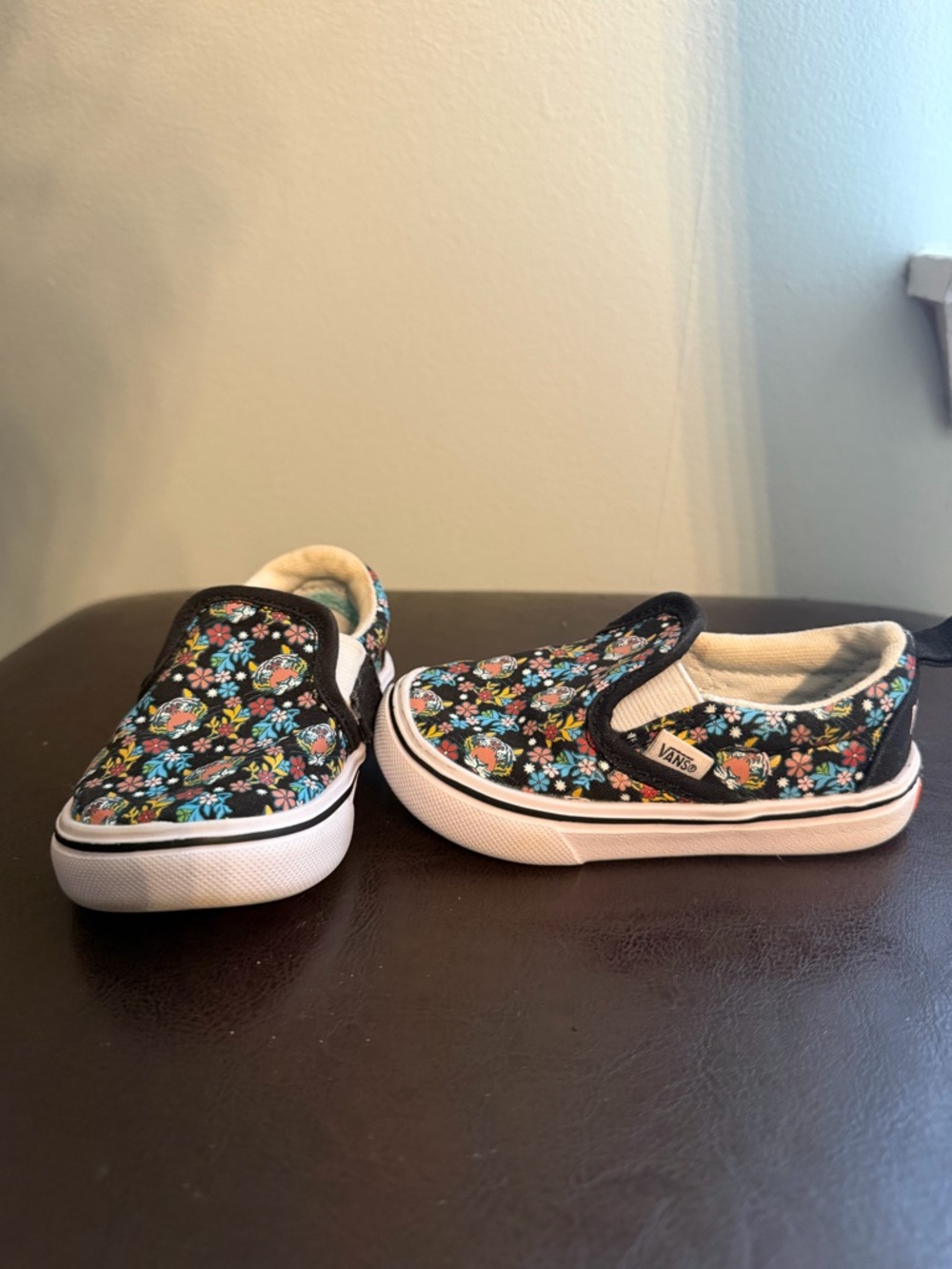 Vans Kids Slip-On Floral Protect Tigers Canvas Shoes - Black Floral